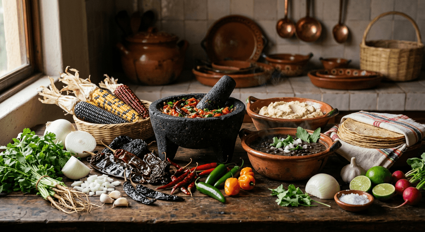 Tacos con salsa y guarniciones sobre un plato