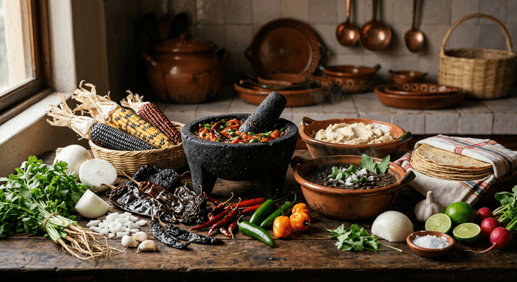 Tacos con salsa y guarniciones sobre un plato
